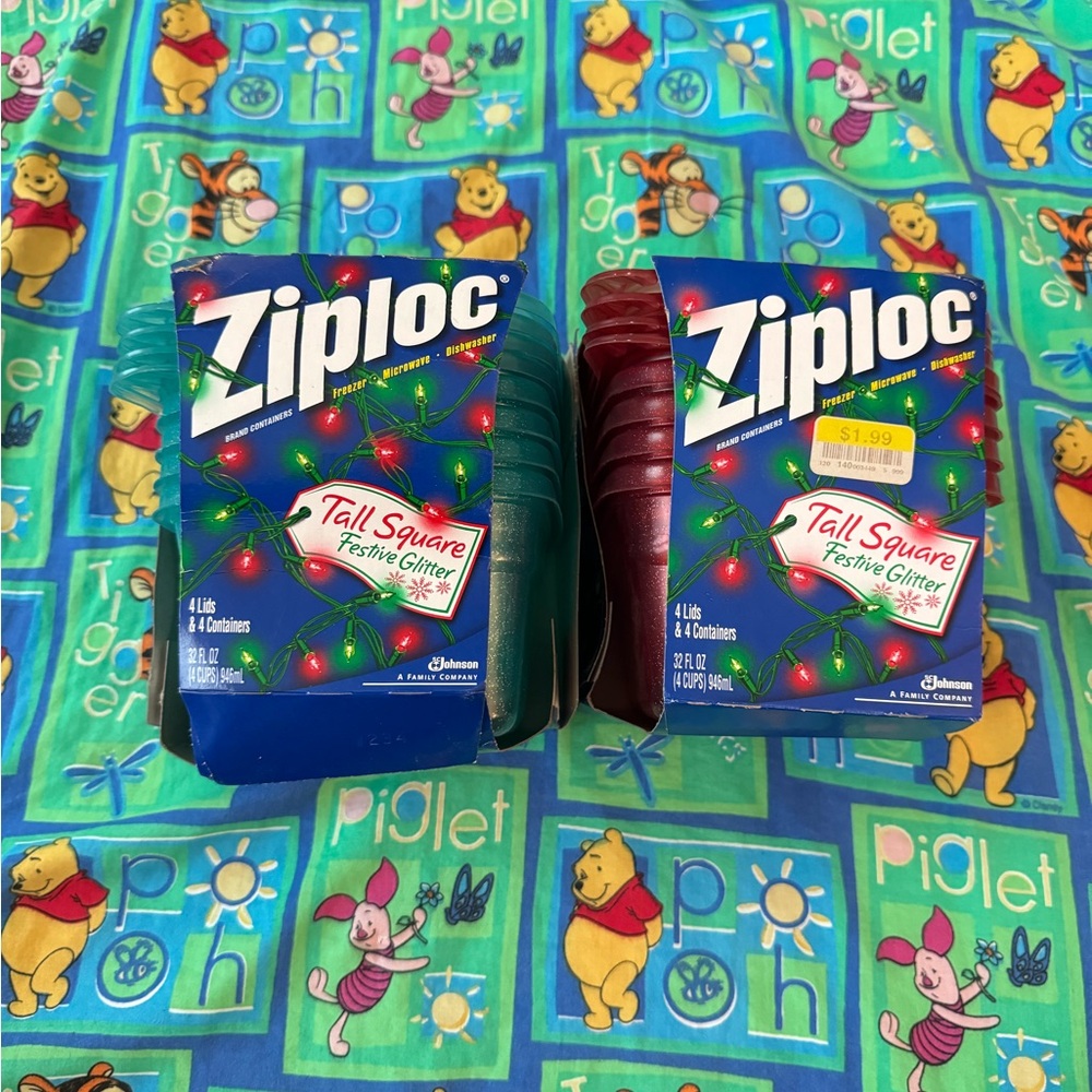 2002 Limited Edition 4 Pack Ziploc Festive Glitter Containers